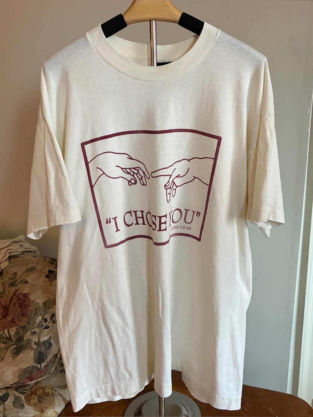 Cream Graphic Tee with Maroon Print - "I Chose You"